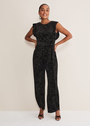 Phase Eight Victoriana Swirl Velvet Jumpsuit Black/Gold Canada | MFQNJY-923